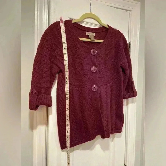 Art & Soul Short Sleeve Purple Big Button Roll Tab Canle Knit Cardigan Size XL - Picture 7 of 9